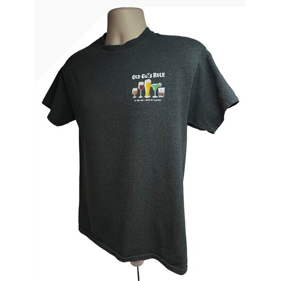 Old Guys Rule Mens Heather Blue Double Graphic Novelty T-Shirt Medium Relaxed - Picture 4 of 7